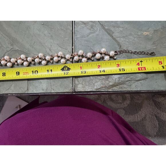 Vintage Pearl & Rhinestone Floral Choker | Gold Tone | Romantic Coquette - Picture 4 of 5